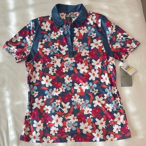 PGA Tour Women's Floral Polo Shirt - Blue and Red